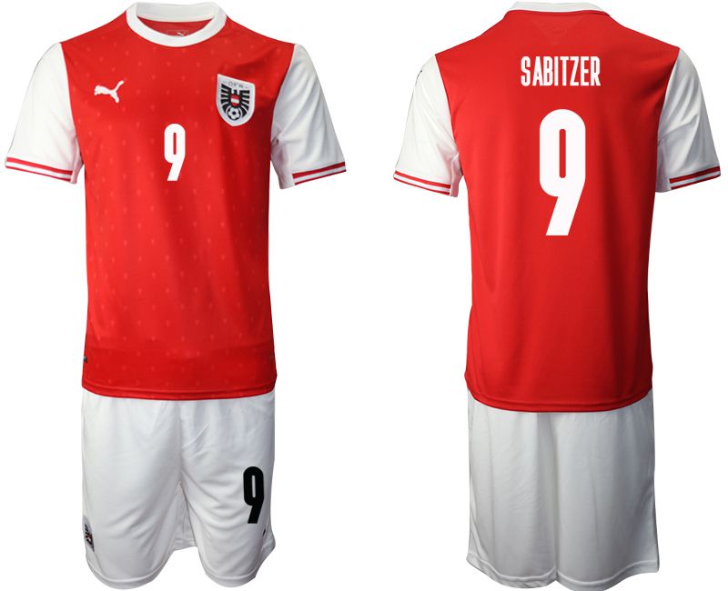 Men 2020-2021 European Cup Austria home red #9 Soccer Jersey